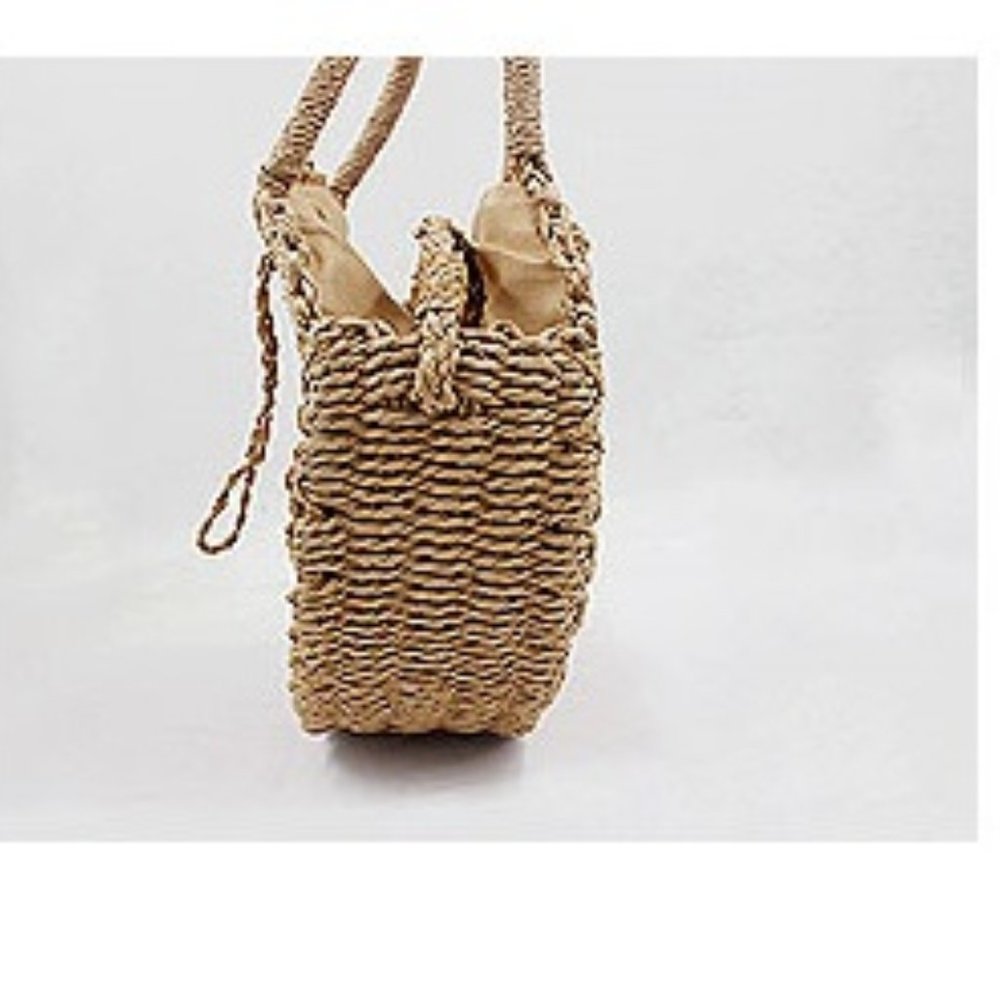TAN HANDMADE ROUND STRAW CROSS BODY & SATCHEL - Picture 2 of 4